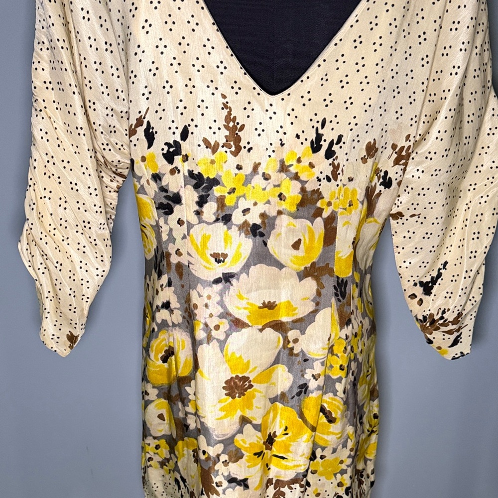 Meadow Rue Yellow and Cream Floral Long Sleeve Dress - Picture 3 of 6